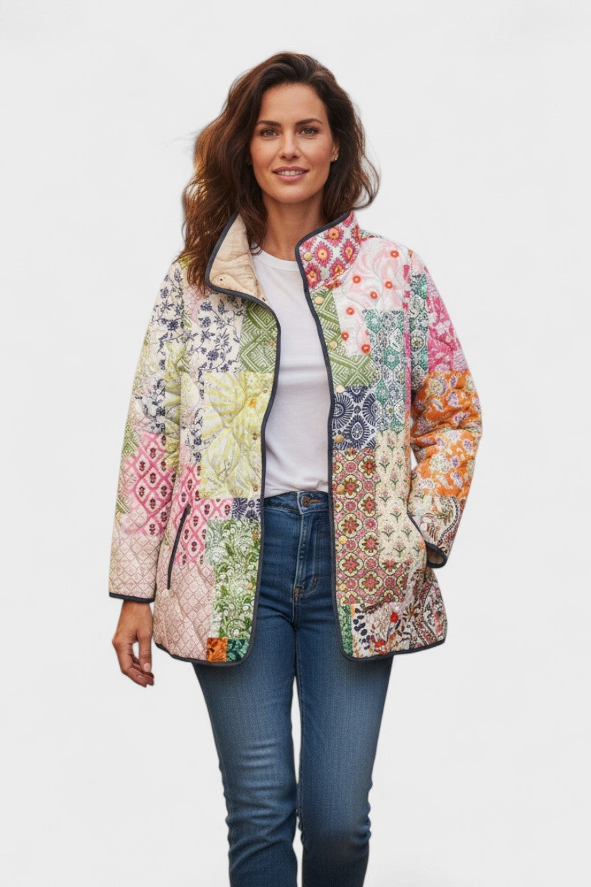 Women's Patchwork Floral Quilted Snap-Front Jacket