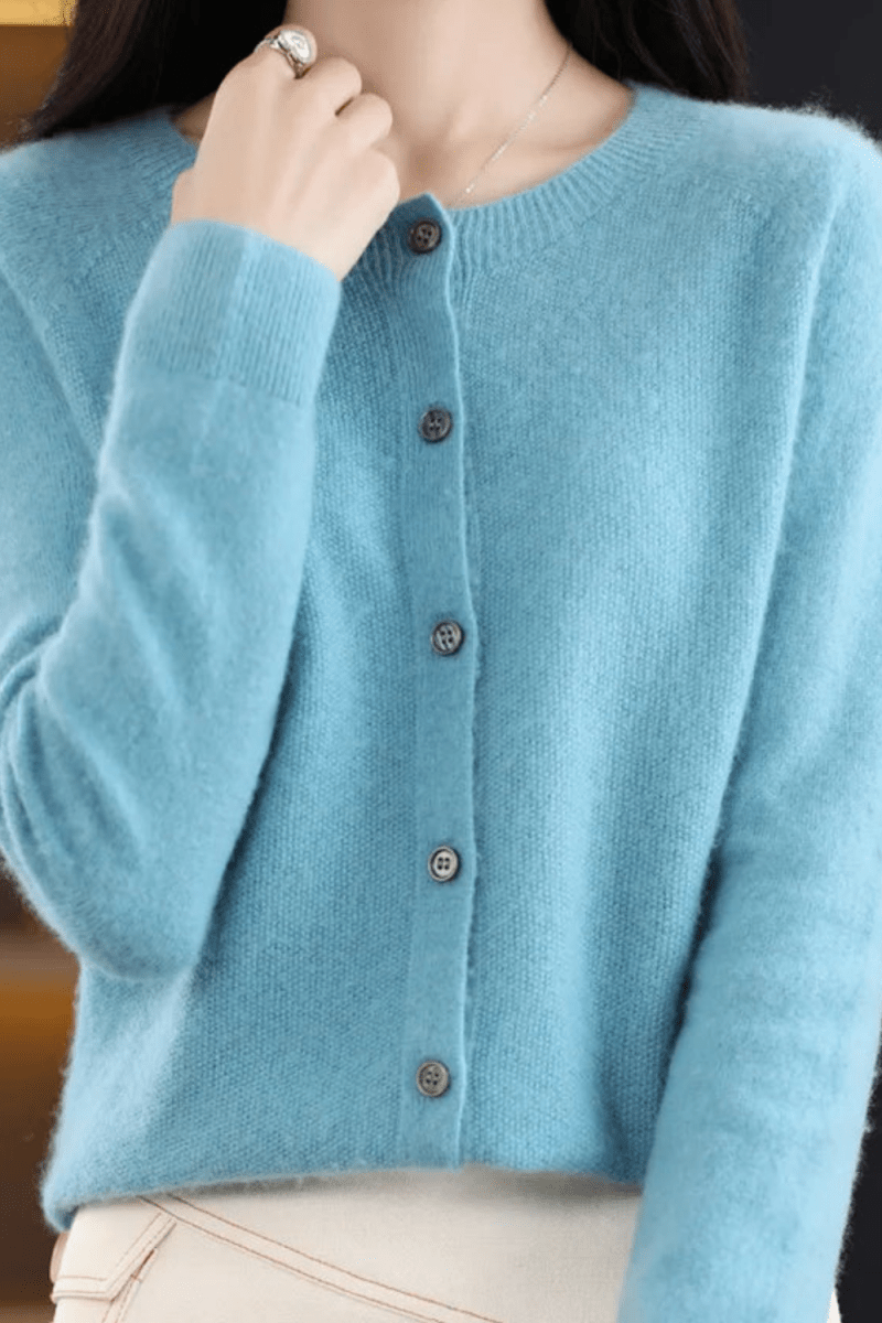 Women's Classic Button-Front Knit Cardigan with Round Neck