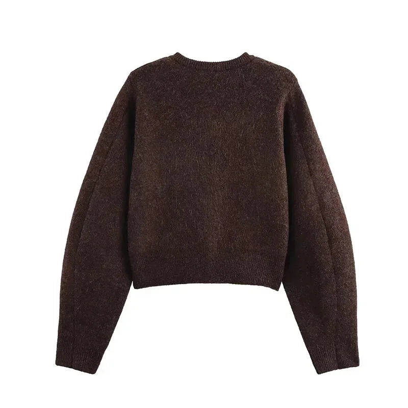 Women's Cropped Button-Front Knit Cardigan with Gold Buttons