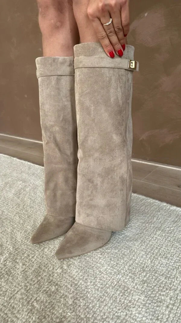 Women's Fold-Over Knee-High Boots with Lock Strap Detail