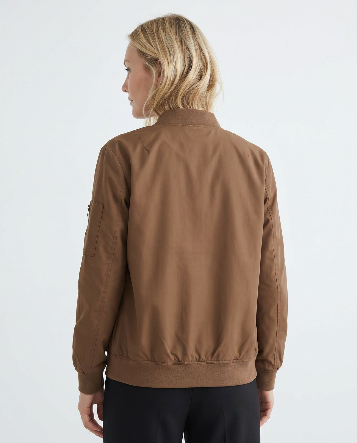 Women's Classic Bomber Jacket with Sleeve Zip Pocket