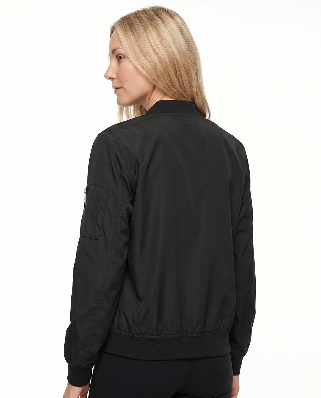 Women's Classic Bomber Jacket with Sleeve Zip Pocket