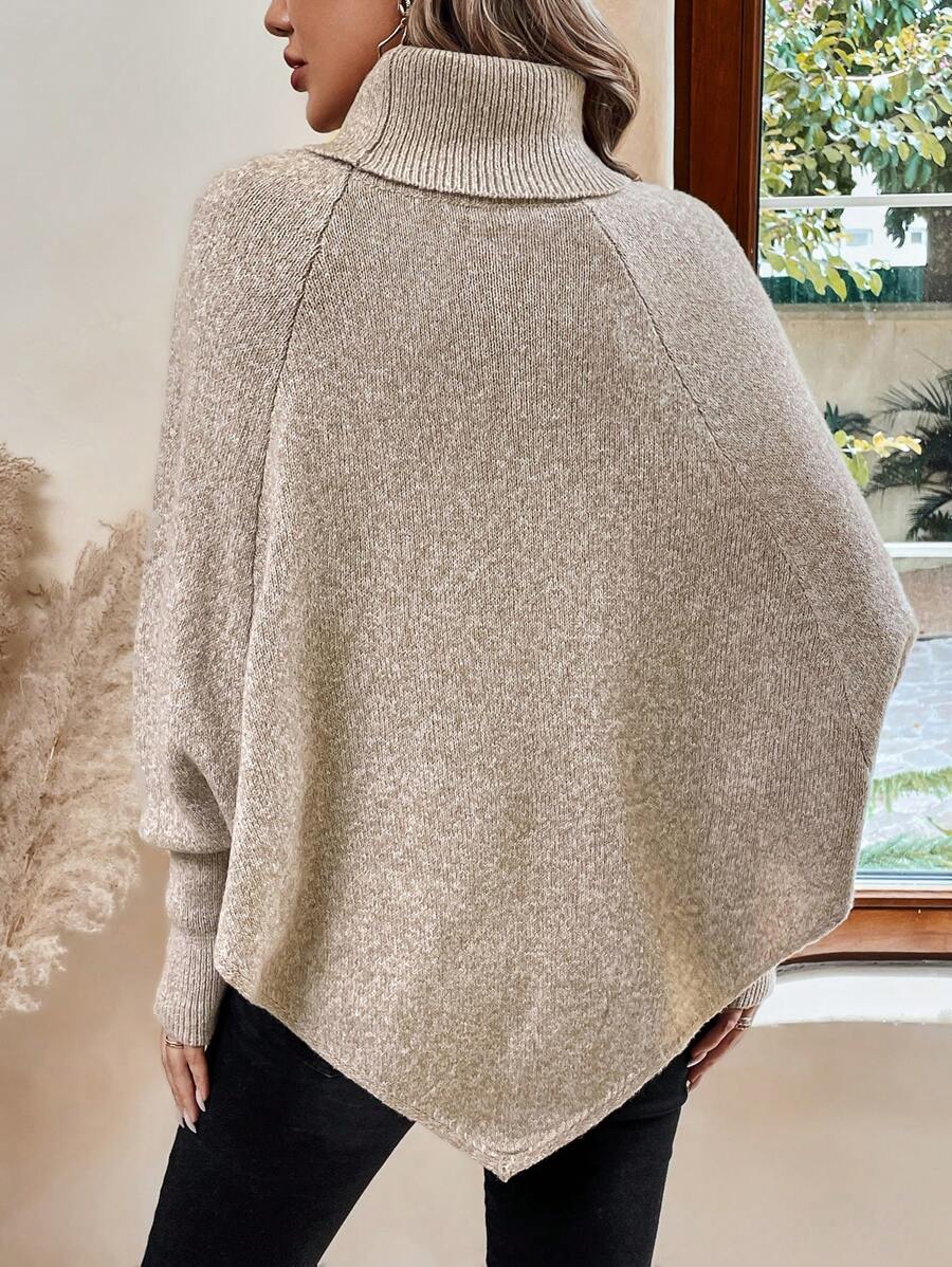 Women's Cable Knit Poncho Sweater with Button Detail