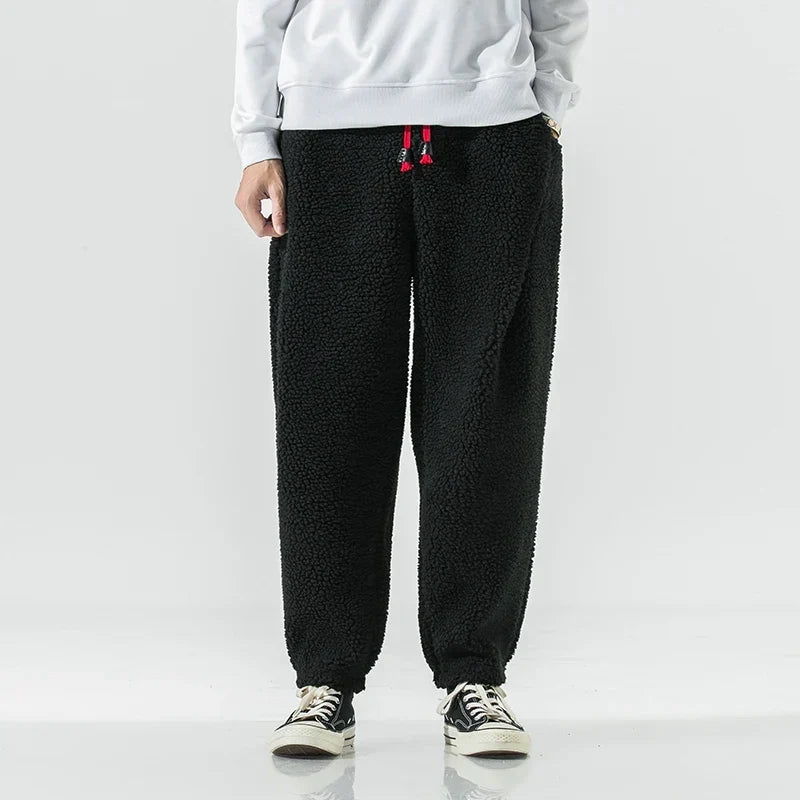 Men's Sherpa Fleece Jogger Pants with Contrast Drawstring