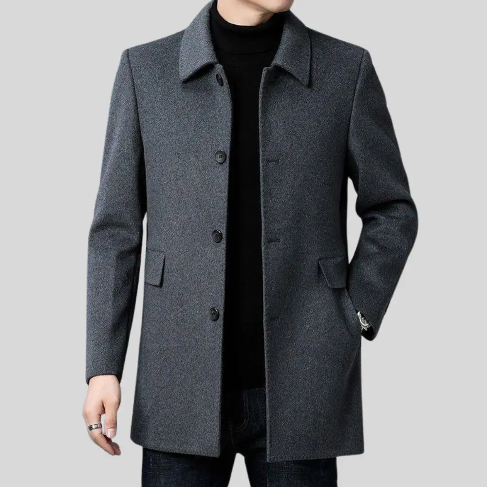 Men's Single-Breasted Overcoat with Flap Pockets