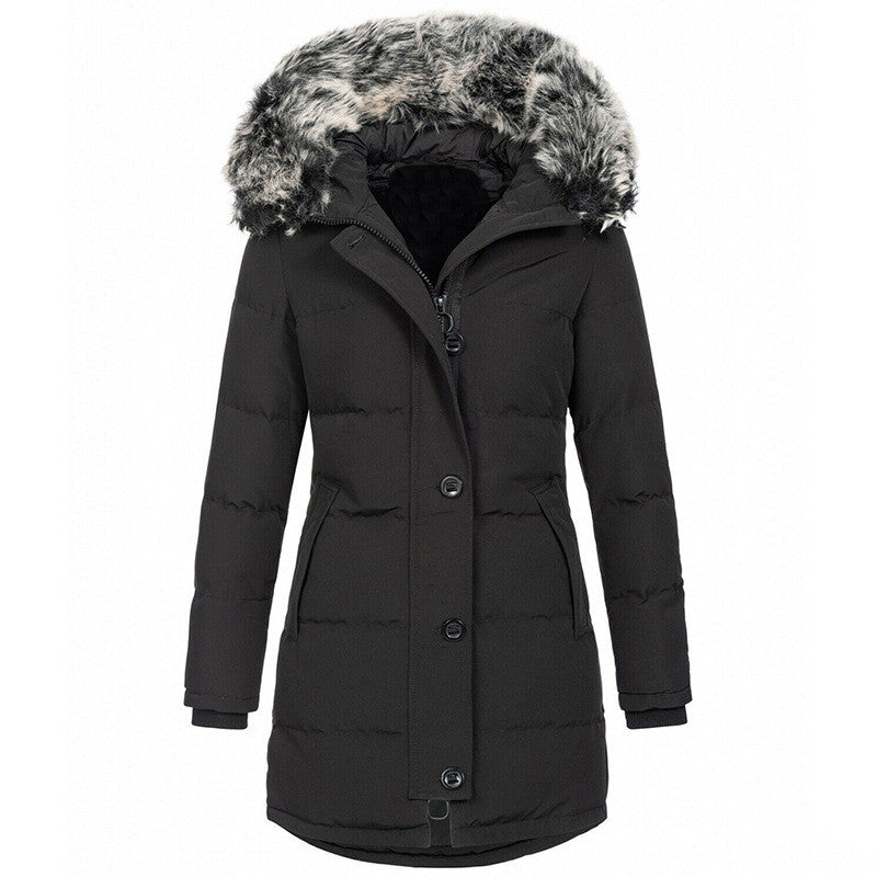 Women's Padded Parka Coat with Faux Fur Trim Hood