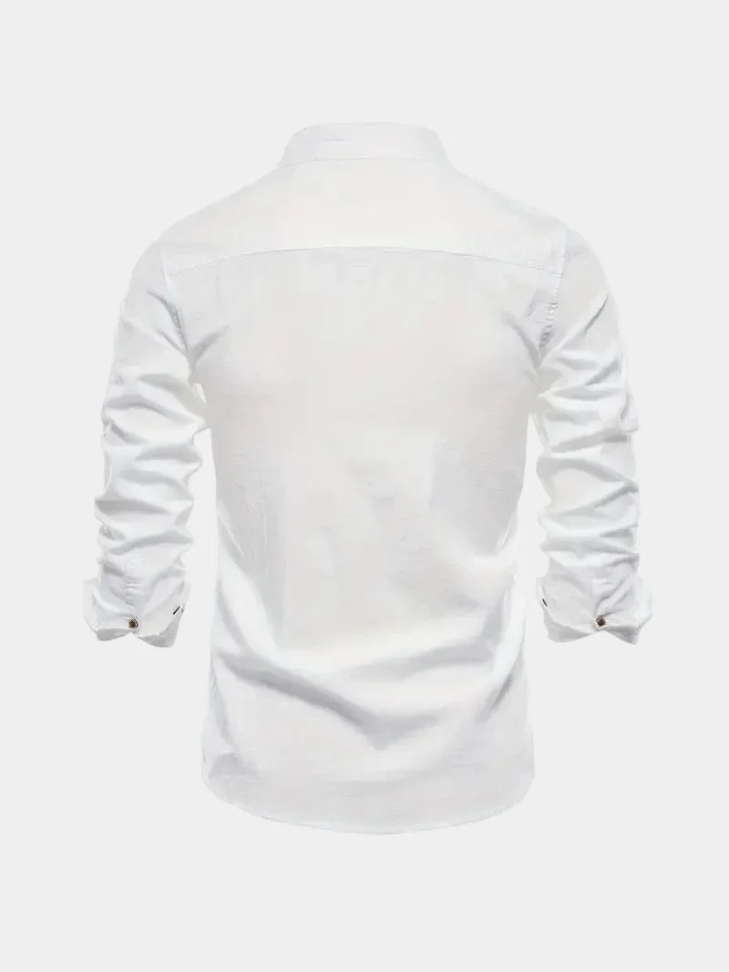 Men's Cotton Band Collar Long Sleeve Shirt