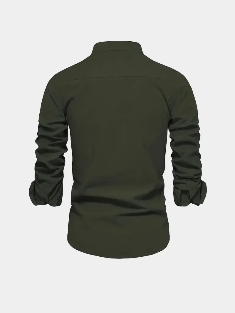 Men's Cotton Band Collar Long Sleeve Shirt
