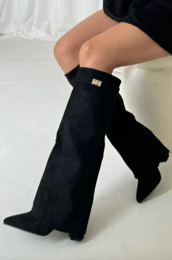 Women's Fold-Over Knee-High Boots with Lock Strap Detail