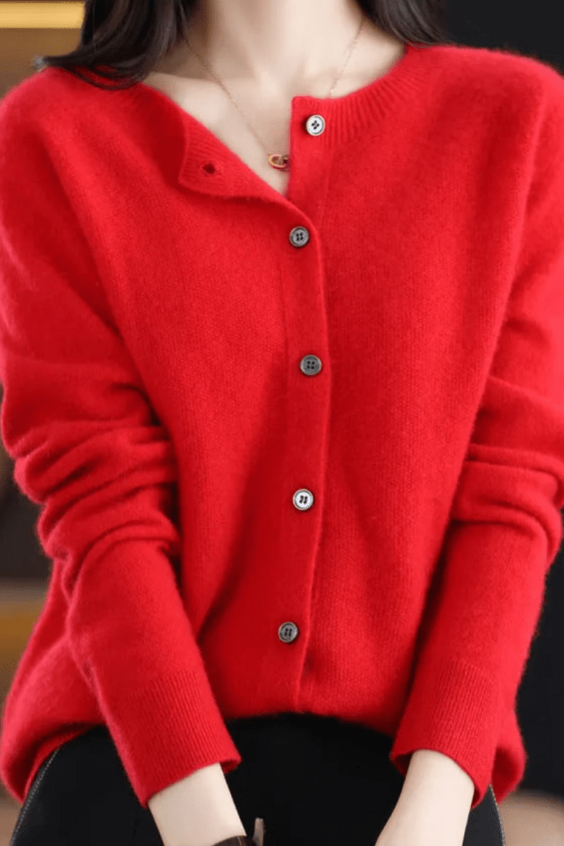 Women's Classic Button-Front Knit Cardigan with Round Neck