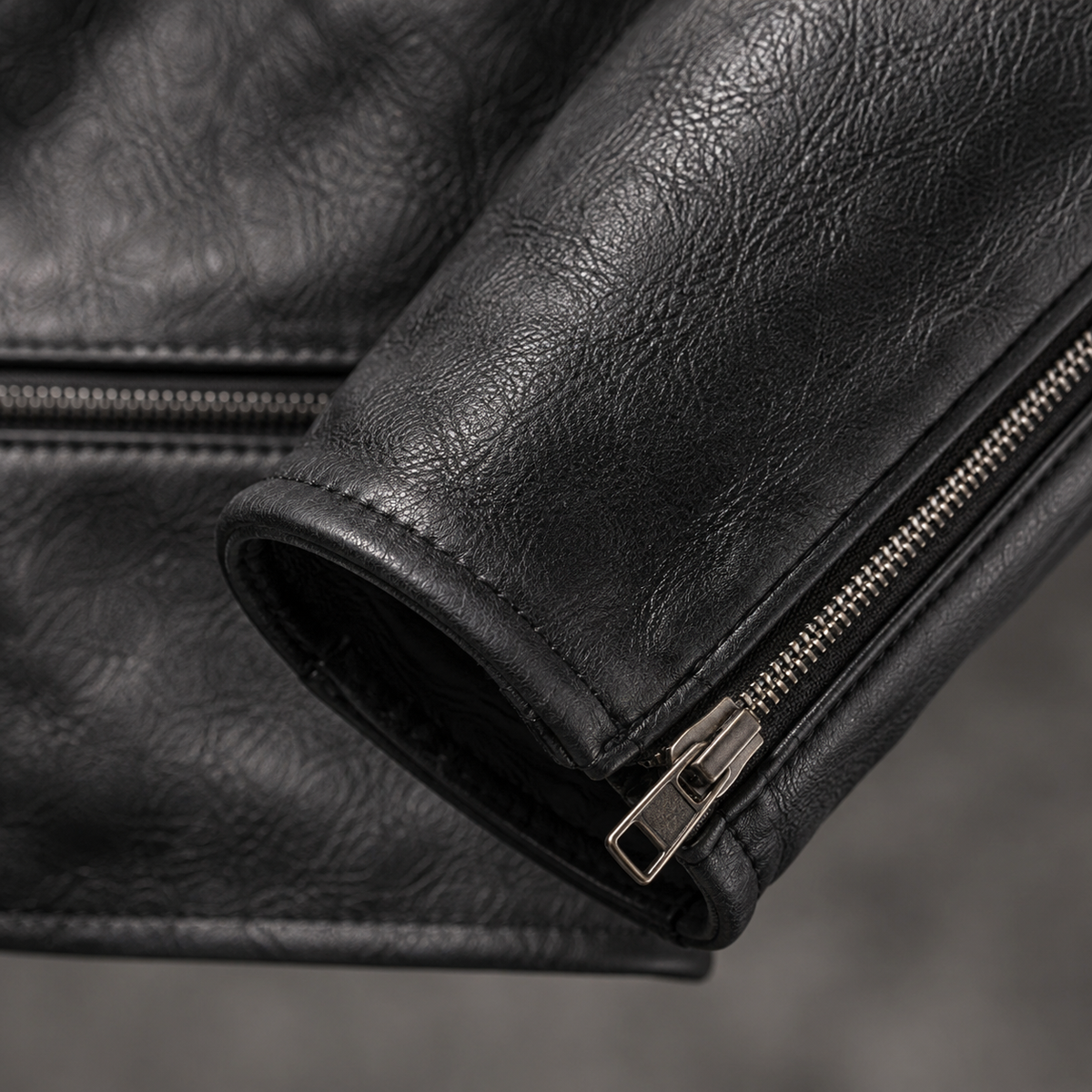 Men's Faux Leather Biker Jacket with Quilted Shoulders