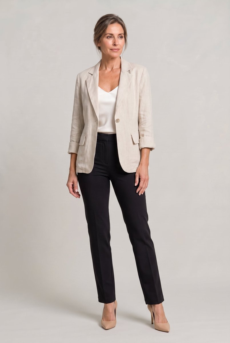 Women's Relaxed Single-Button Linen-Look Blazer