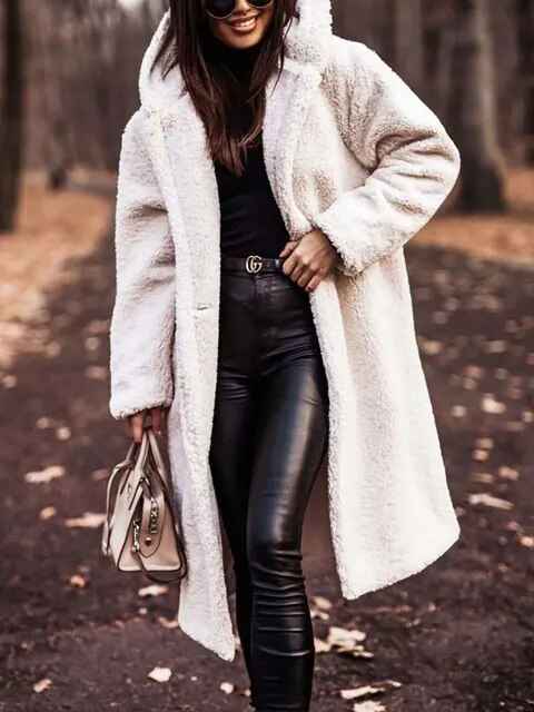 Women's Oversized Hooded Teddy Coat with Longline Fit