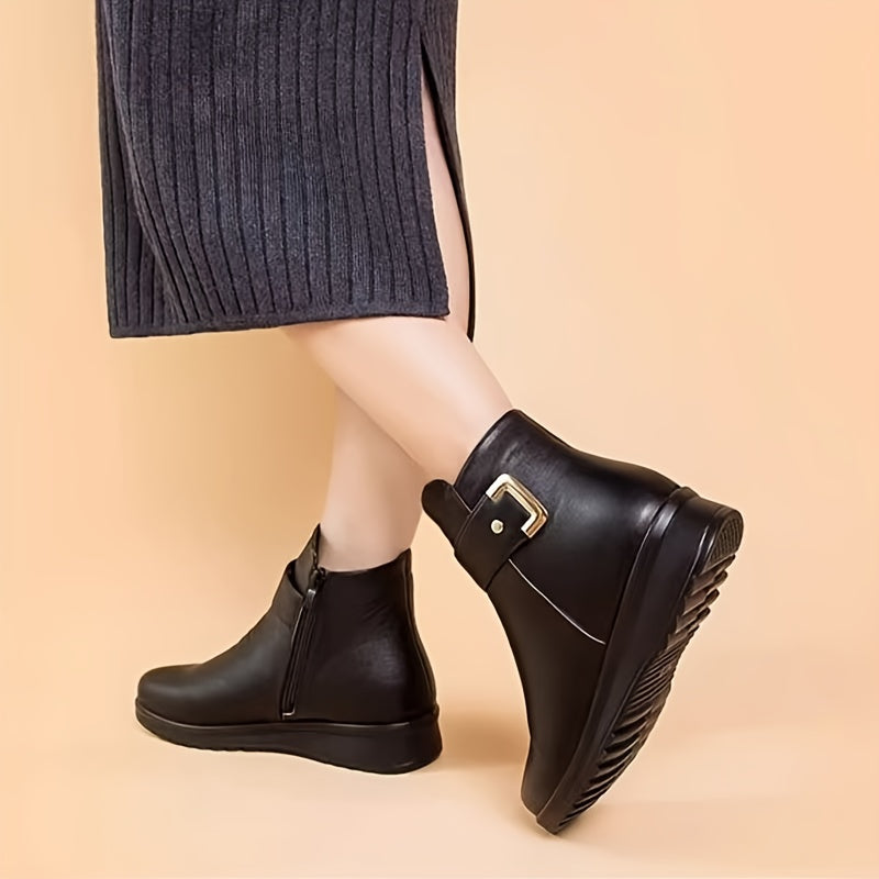 Women's Ankle Boots with Buckle Strap Detail