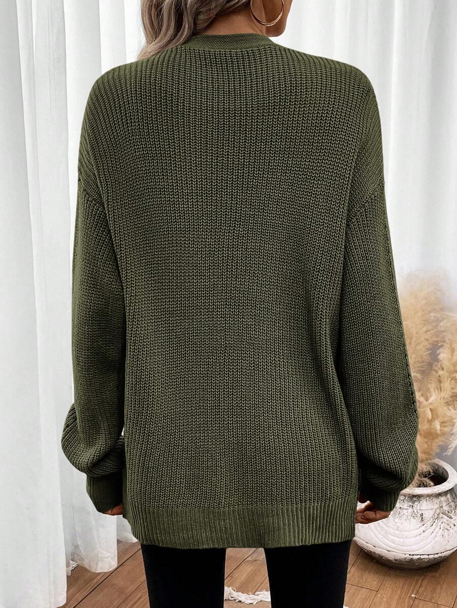 Women's Pointelle Knit Open Front Cardigan with Side Slits