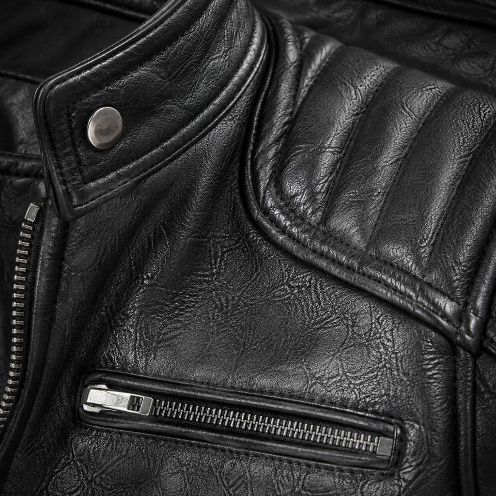 Men's Faux Leather Biker Jacket with Quilted Shoulders