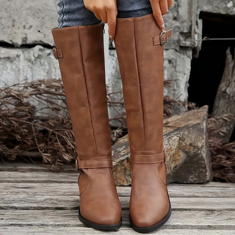 Women's Knee-High Riding Boots with Buckle Detail