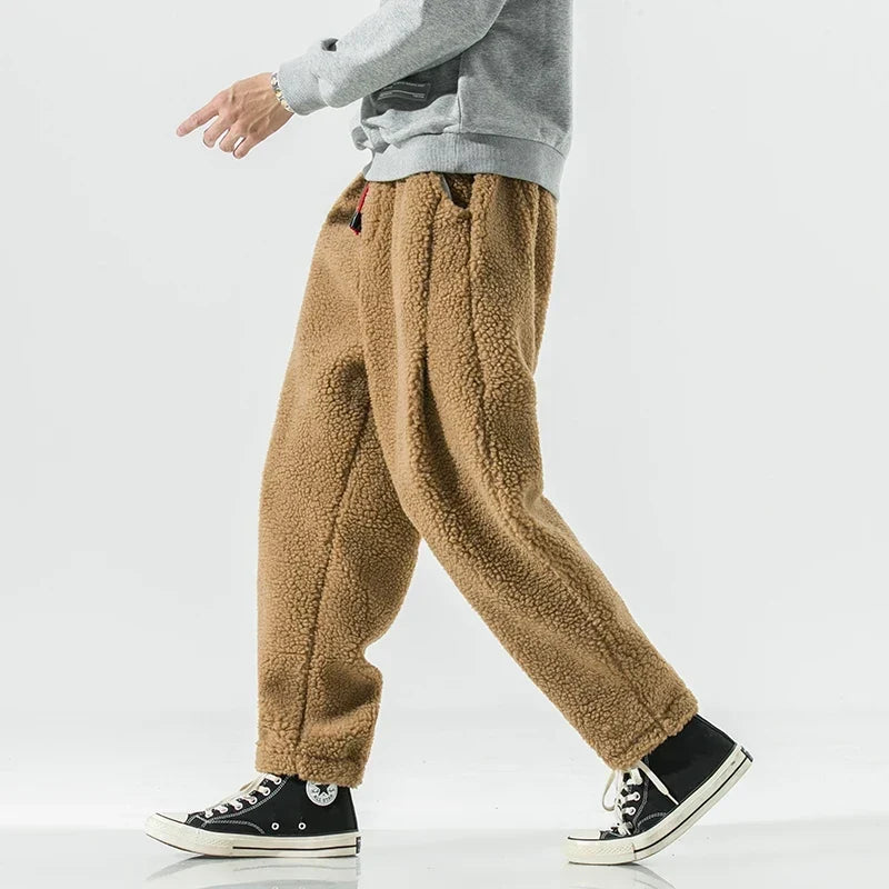 Men's Sherpa Fleece Jogger Pants with Contrast Drawstring