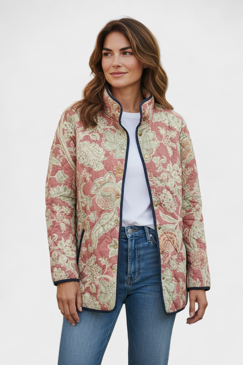 Women's Patchwork Floral Quilted Snap-Front Jacket