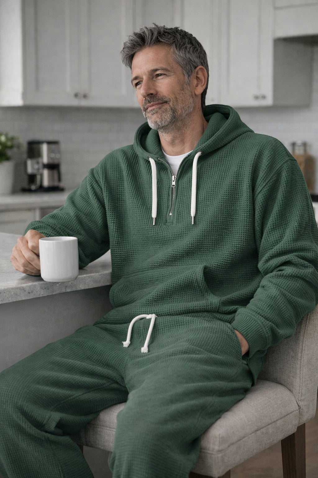 Men's Waffle Knit Half-Zip Hoodie and Jogger Set