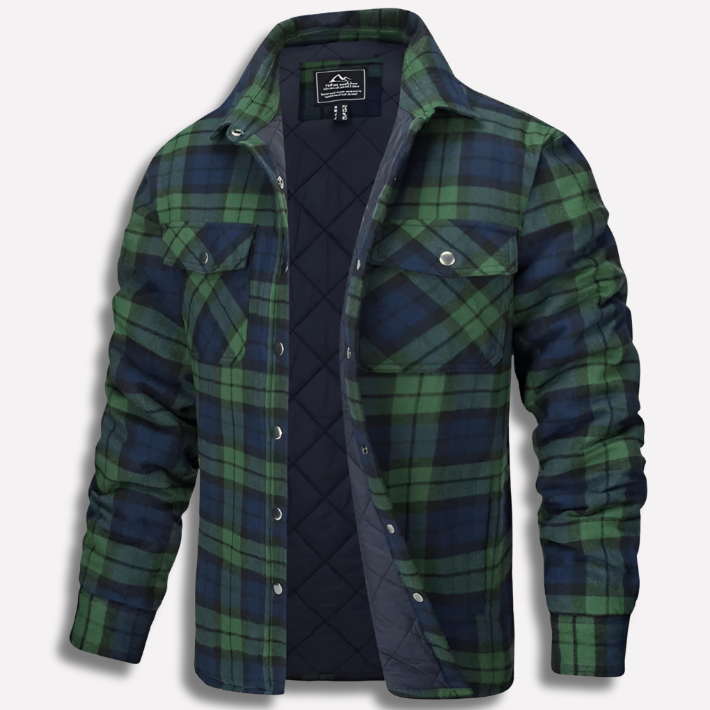 Men's Quilted Lined Plaid Flannel Shirt Jacket