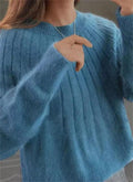 Women's Fuzzy Ribbed Knit Crew Neck Sweater