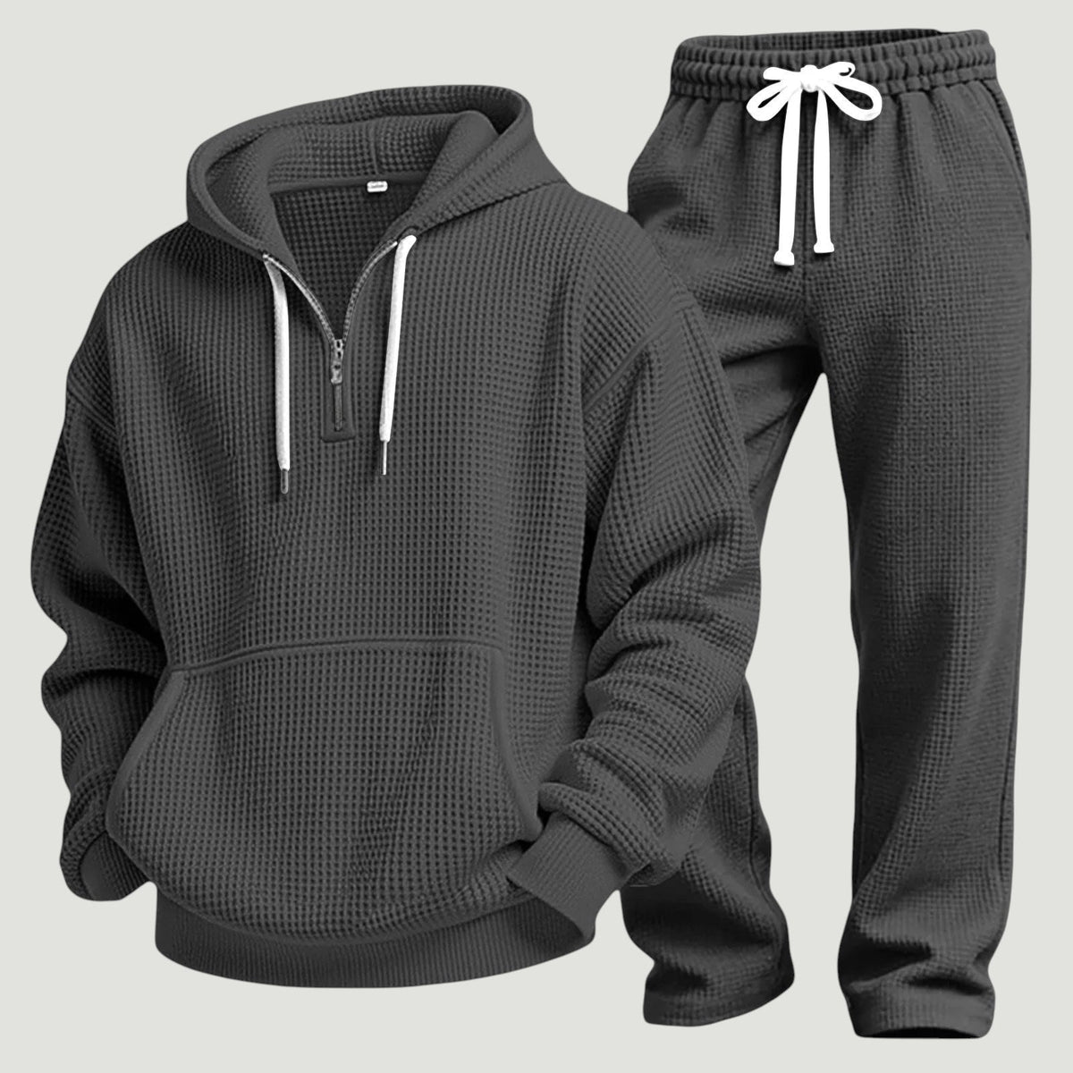 Men's Waffle Knit Half-Zip Hoodie and Jogger Set