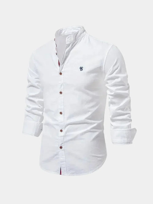 Men's Cotton Band Collar Long Sleeve Shirt