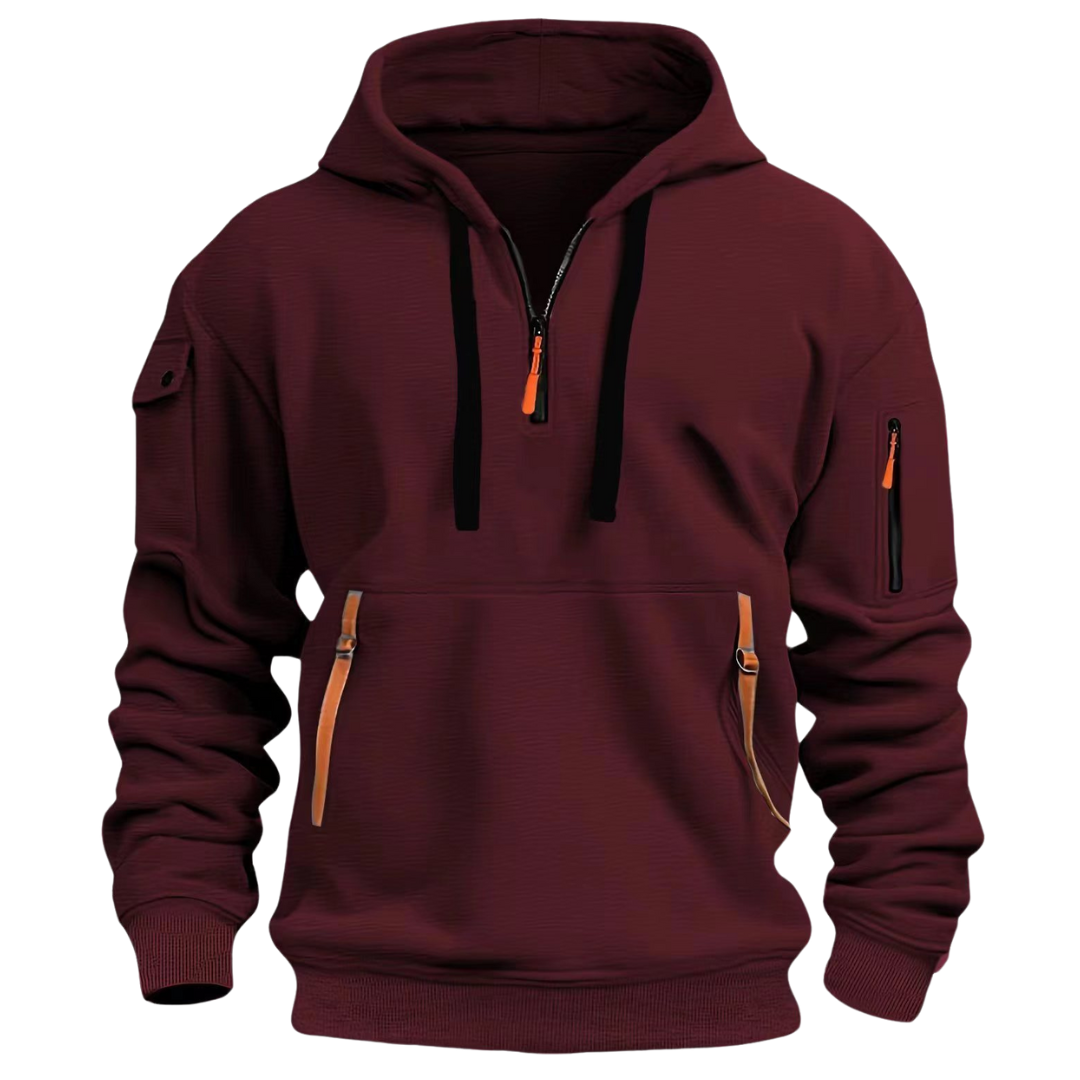 Men's Utility Half-Zip Hoodie with Multi-Pocket Design