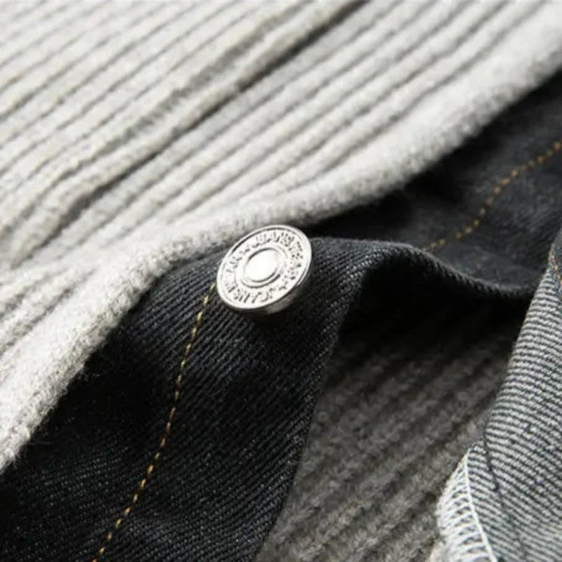Men's Rib Knit Cardigan Jacket with Denim Trim