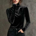 Women's Fitted Velvet Turtleneck Top