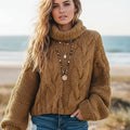 Women’s Chunky Cable Knit Cropped Turtleneck Sweater