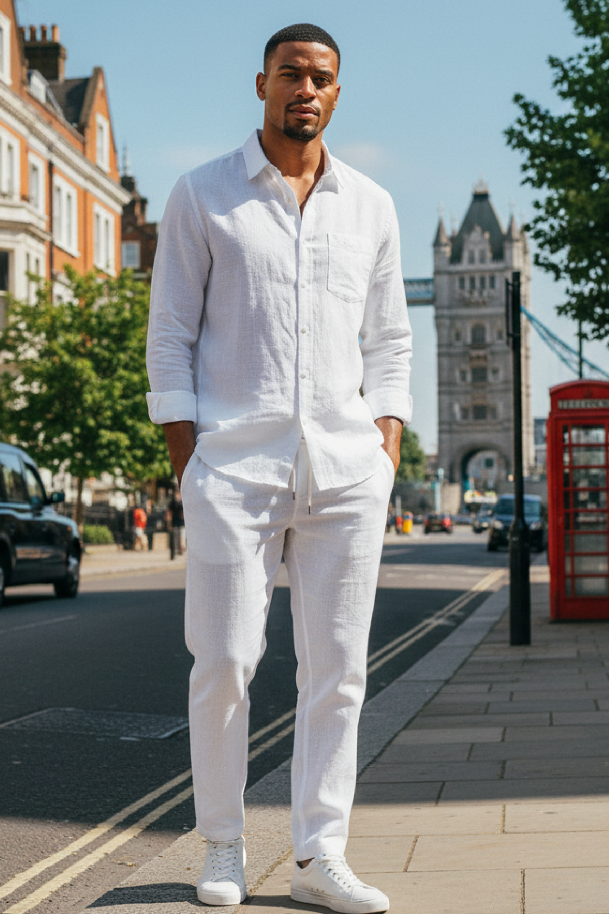 Men's Two-Piece Button-Up Shirt and Trouser Set