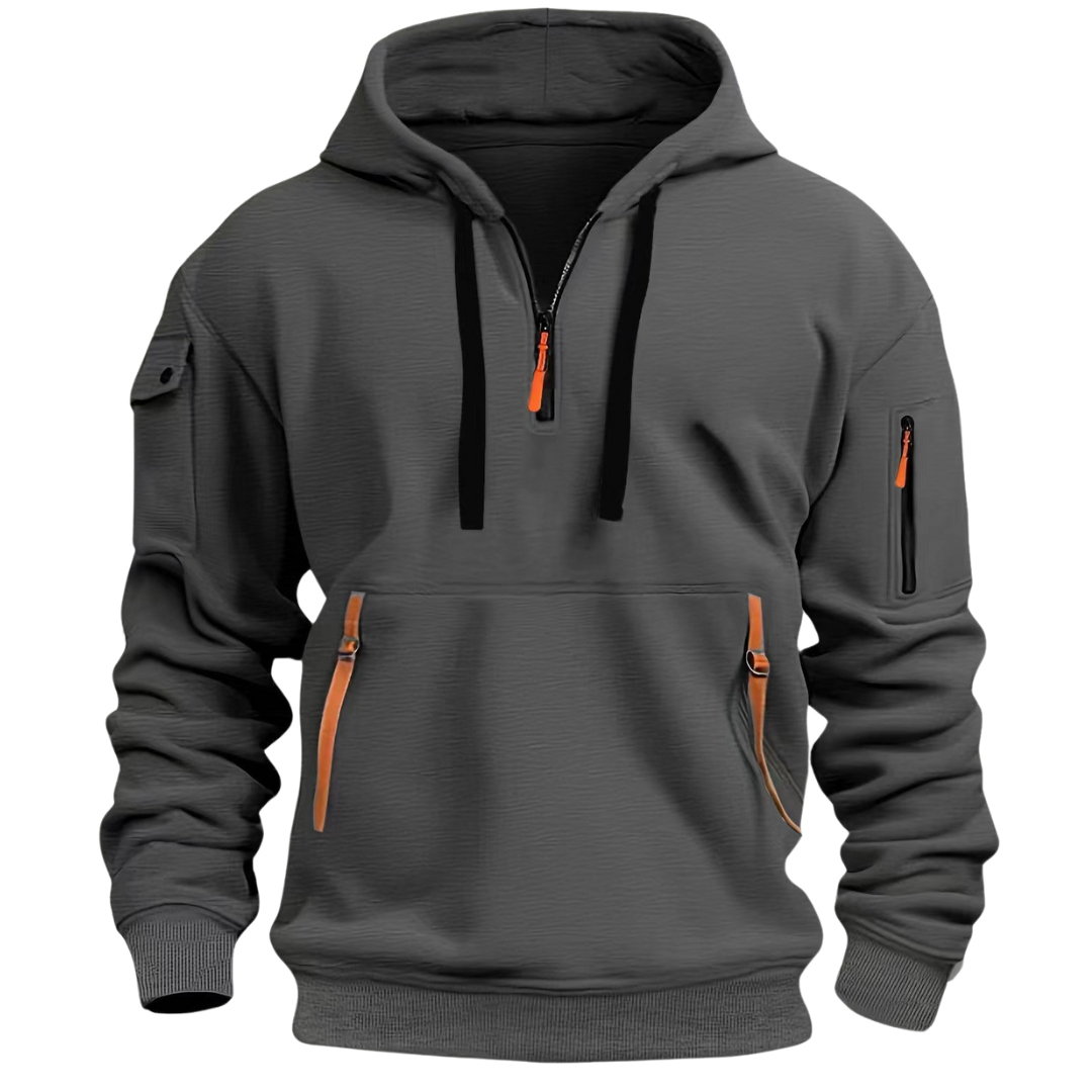 Men's Utility Half-Zip Hoodie with Multi-Pocket Design