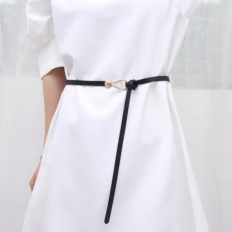 Women’s Skinny Knot Belt with Gold-Tone Hook Buckle