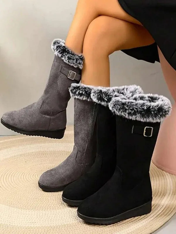 Women’s Faux Fur Trim Mid-Calf Winter Boots