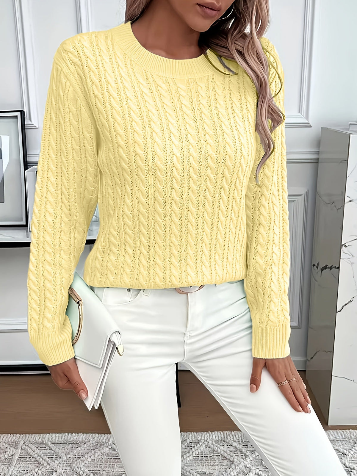 Women’s Classic Cable Knit Mock Neck Sweater
