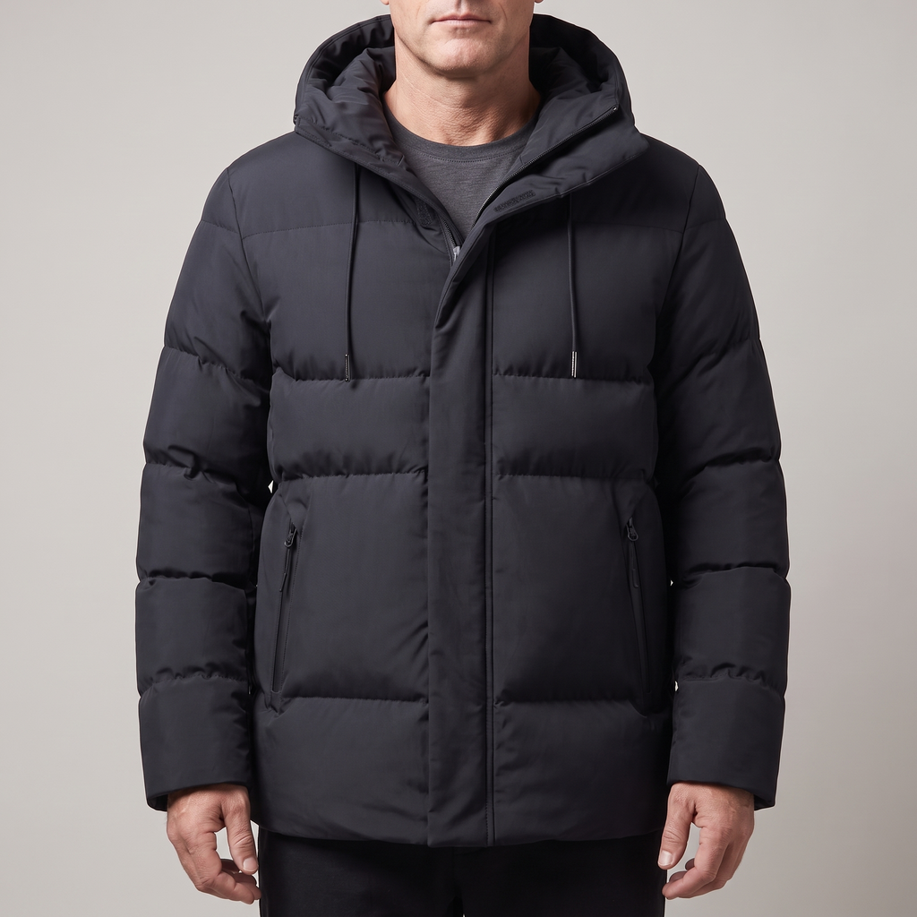 Men's Hooded Puffer Jacket with Drawstring Hood