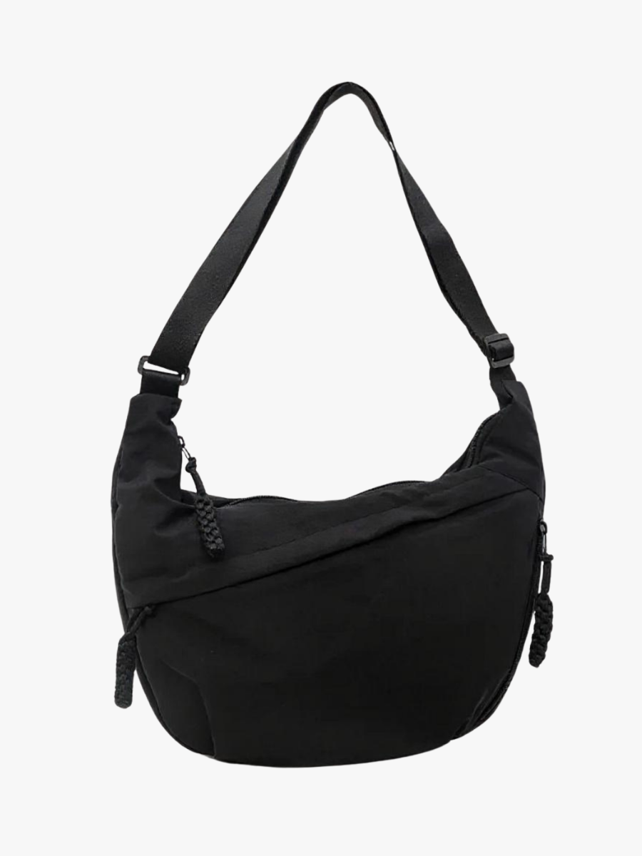 Women’s Nylon-Look Crescent Crossbody Bag with Adjustable Strap
