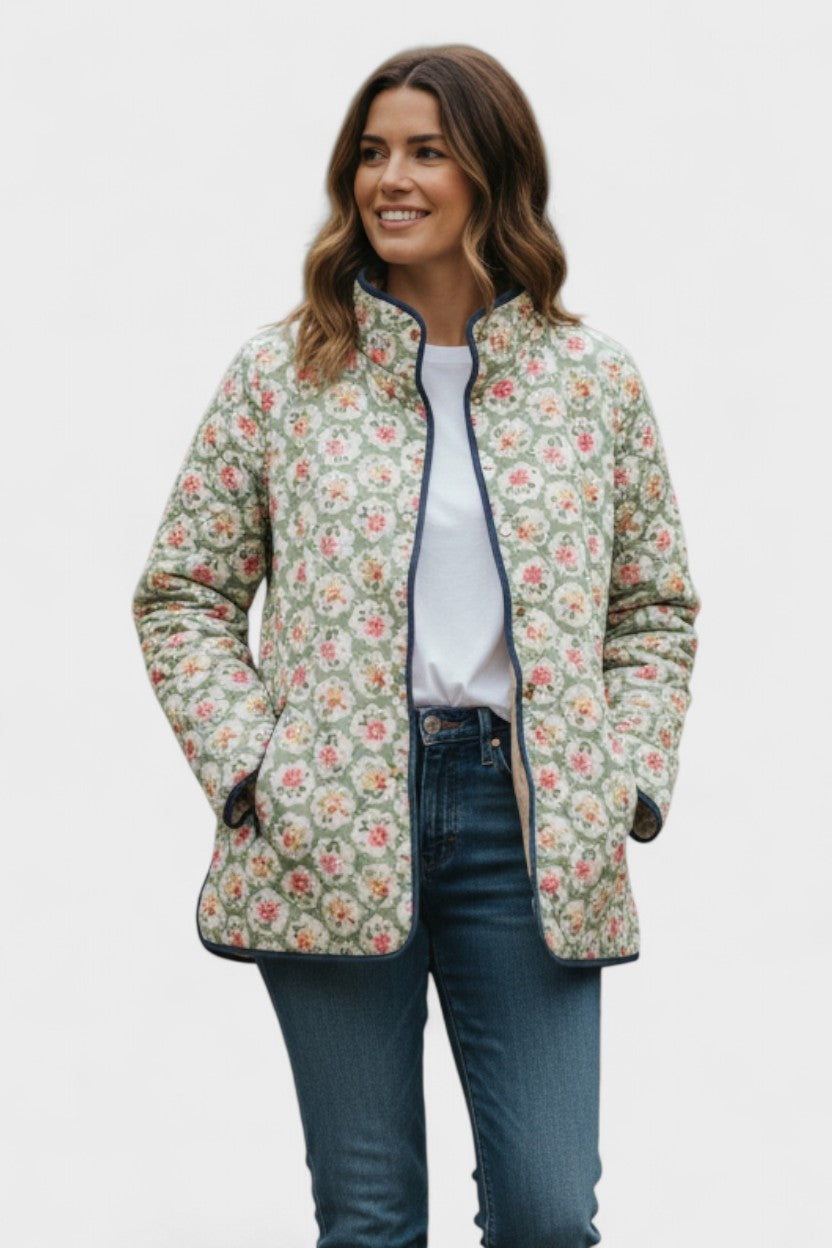 Women's Patchwork Floral Quilted Snap-Front Jacket