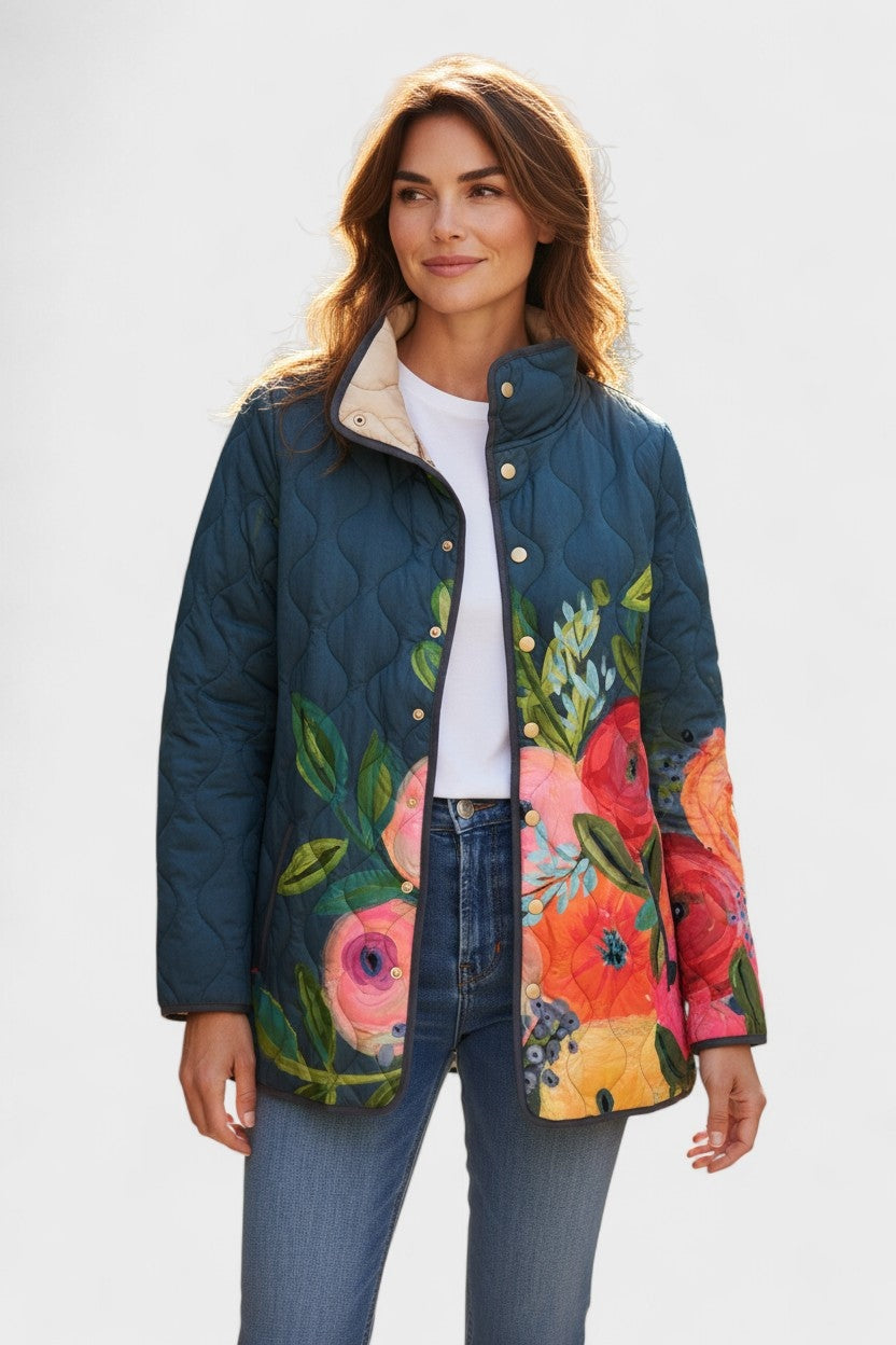Women's Patchwork Floral Quilted Snap-Front Jacket