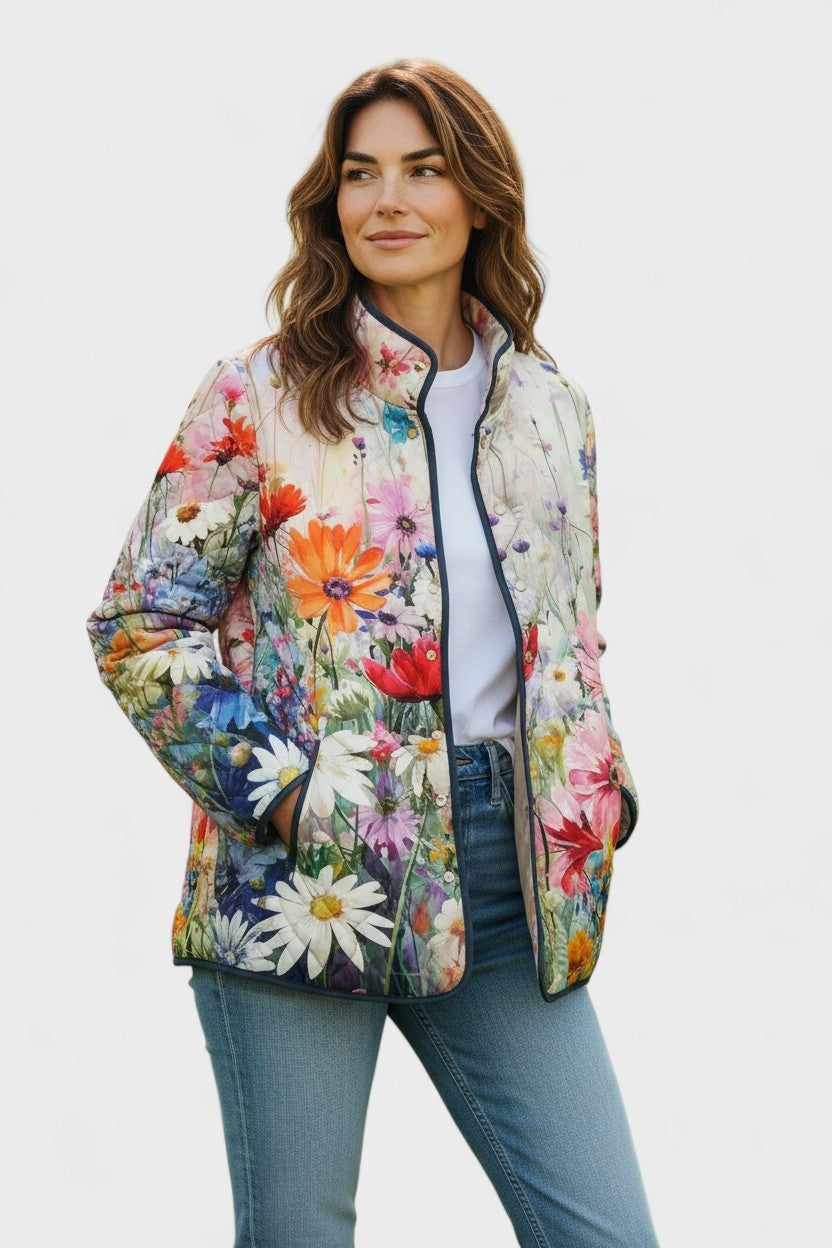 Women's Patchwork Floral Quilted Snap-Front Jacket