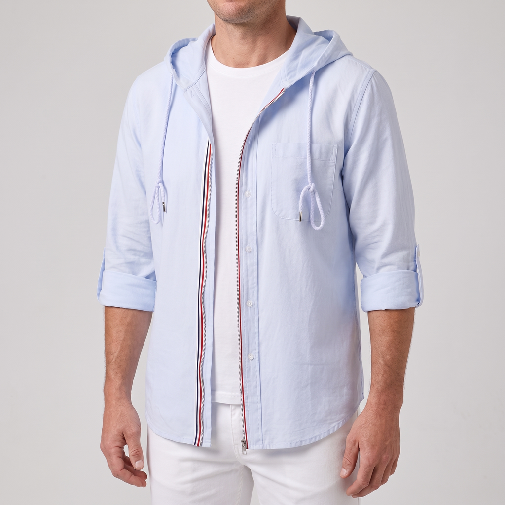 Men’s Hooded Zip Shirt Jacket with Stripe Trim