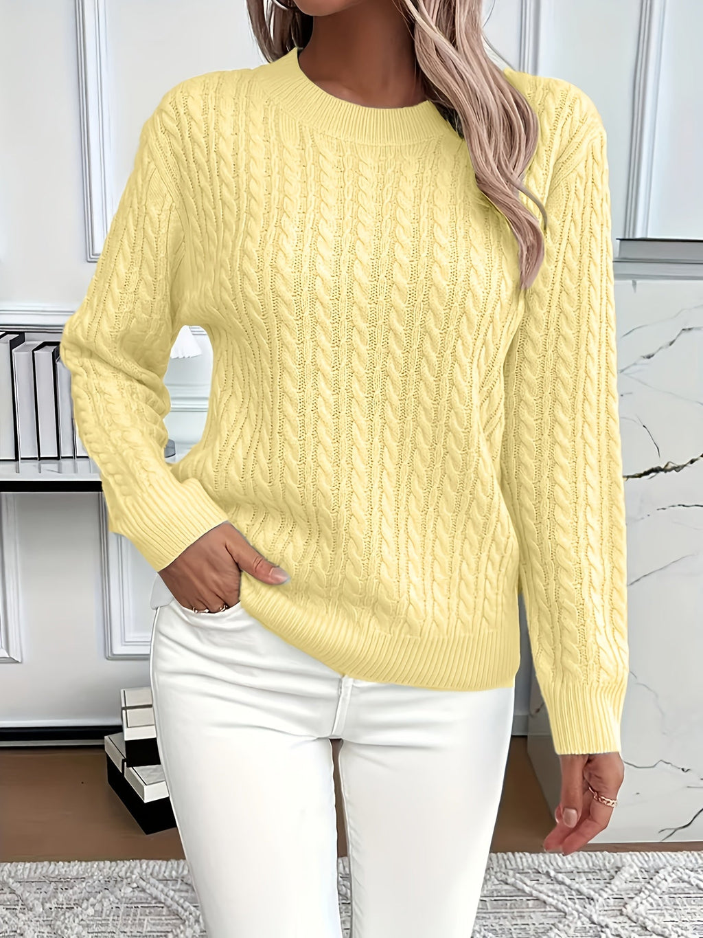 Women’s Classic Cable Knit Mock Neck Sweater