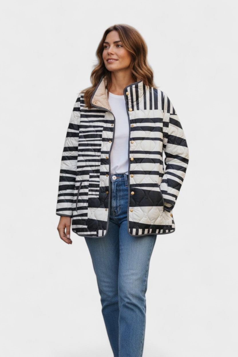 Women's Patchwork Floral Quilted Snap-Front Jacket