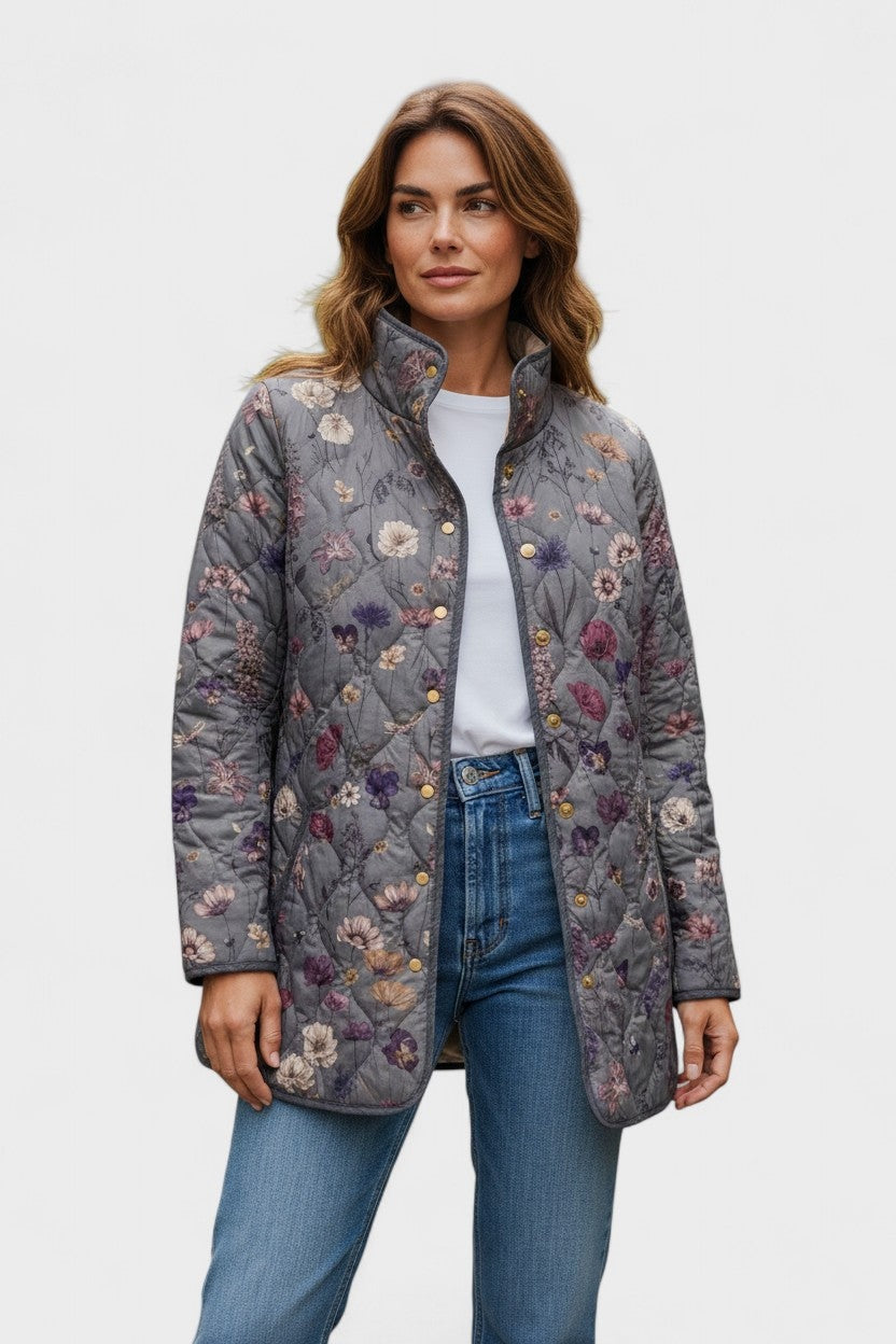 Women's Patchwork Floral Quilted Snap-Front Jacket