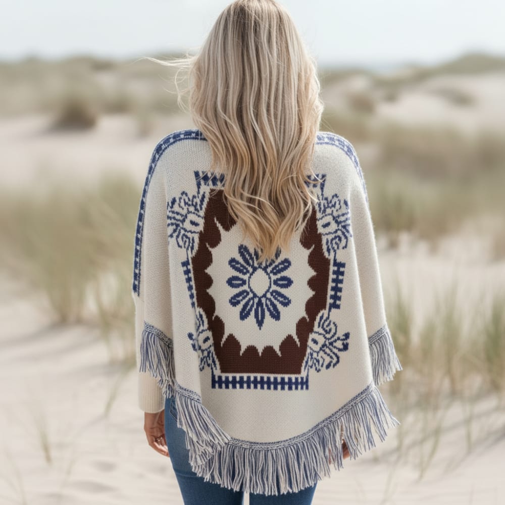 Women’s Jacquard Knit Poncho Sweater