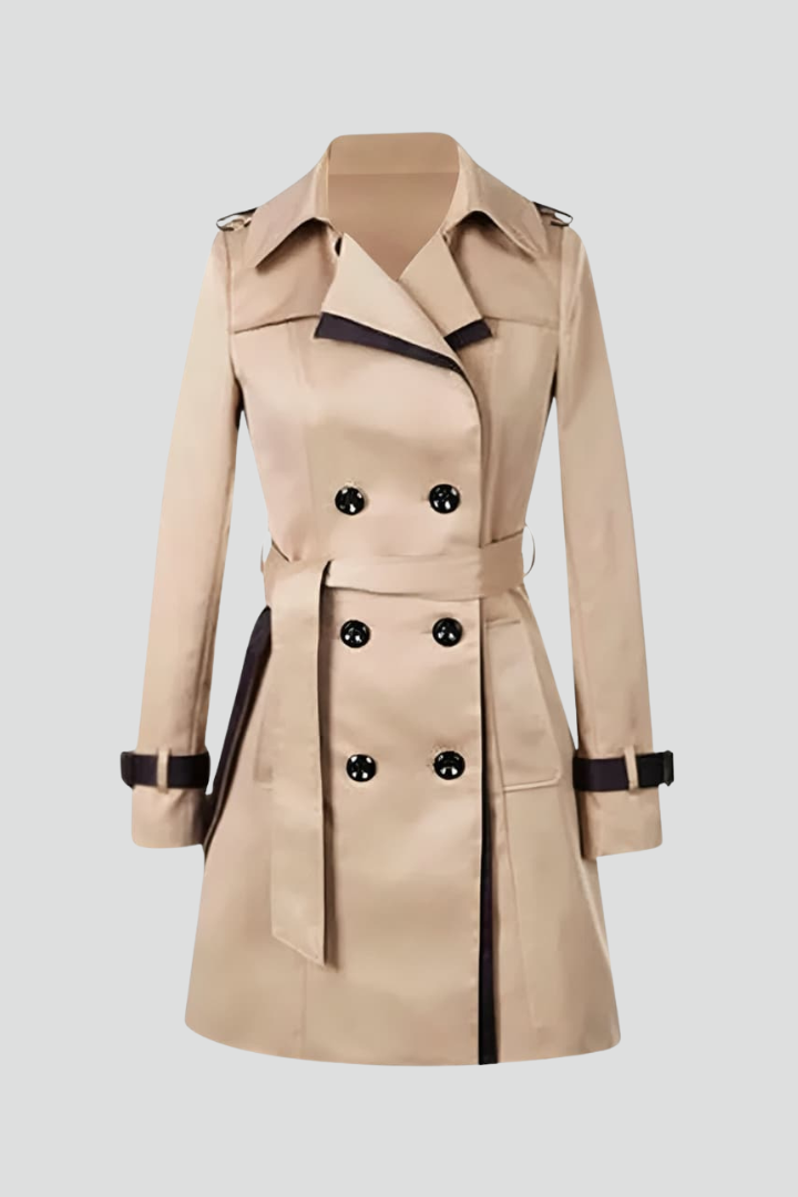 Women's Contrast Trim Double-Breasted Trench Coat