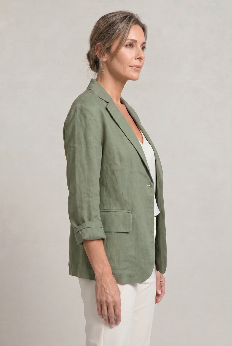 Women's Relaxed Single-Button Linen-Look Blazer