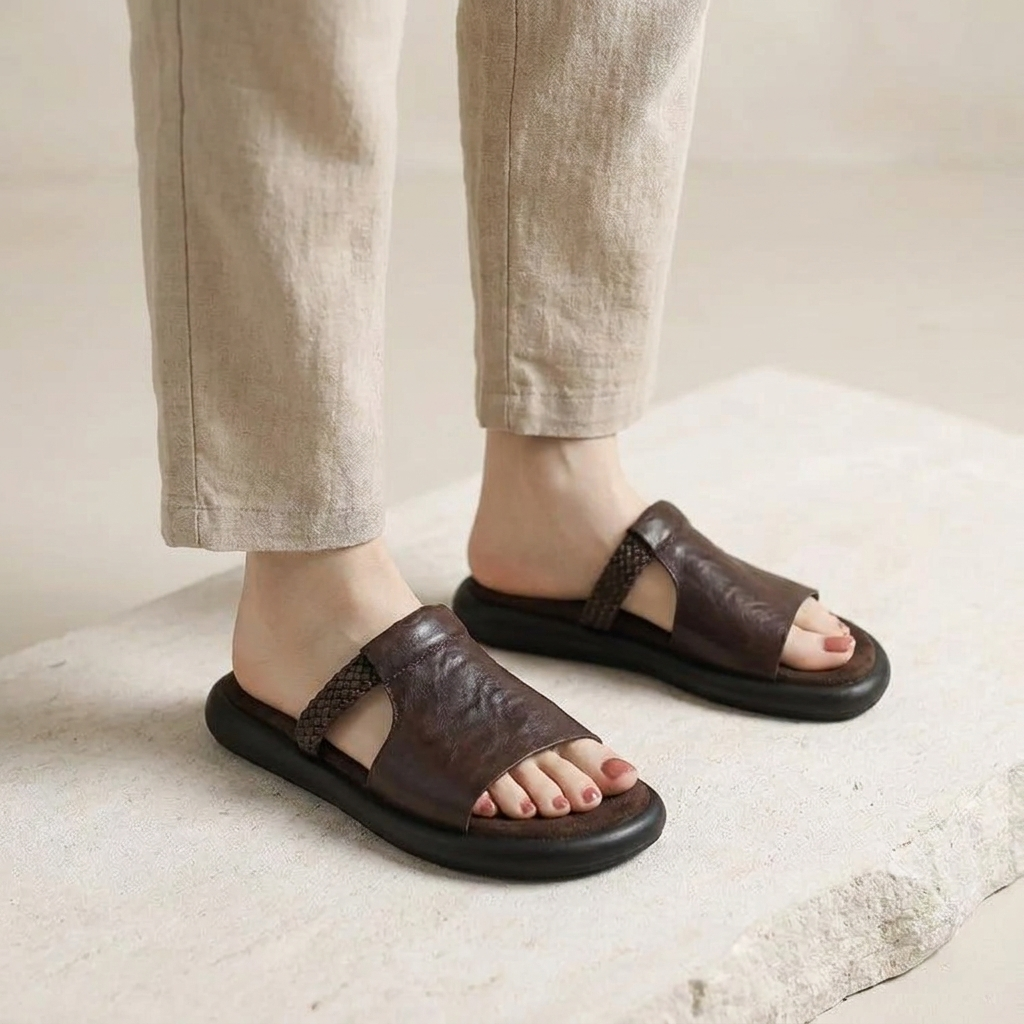 Women's Woven Strap Slide Sandals with Platform Sole